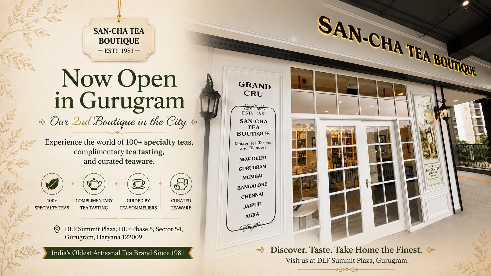 Sancha Tea Boutique at DLF Summit Plaza Gurugram with premium specialty teas and teaware