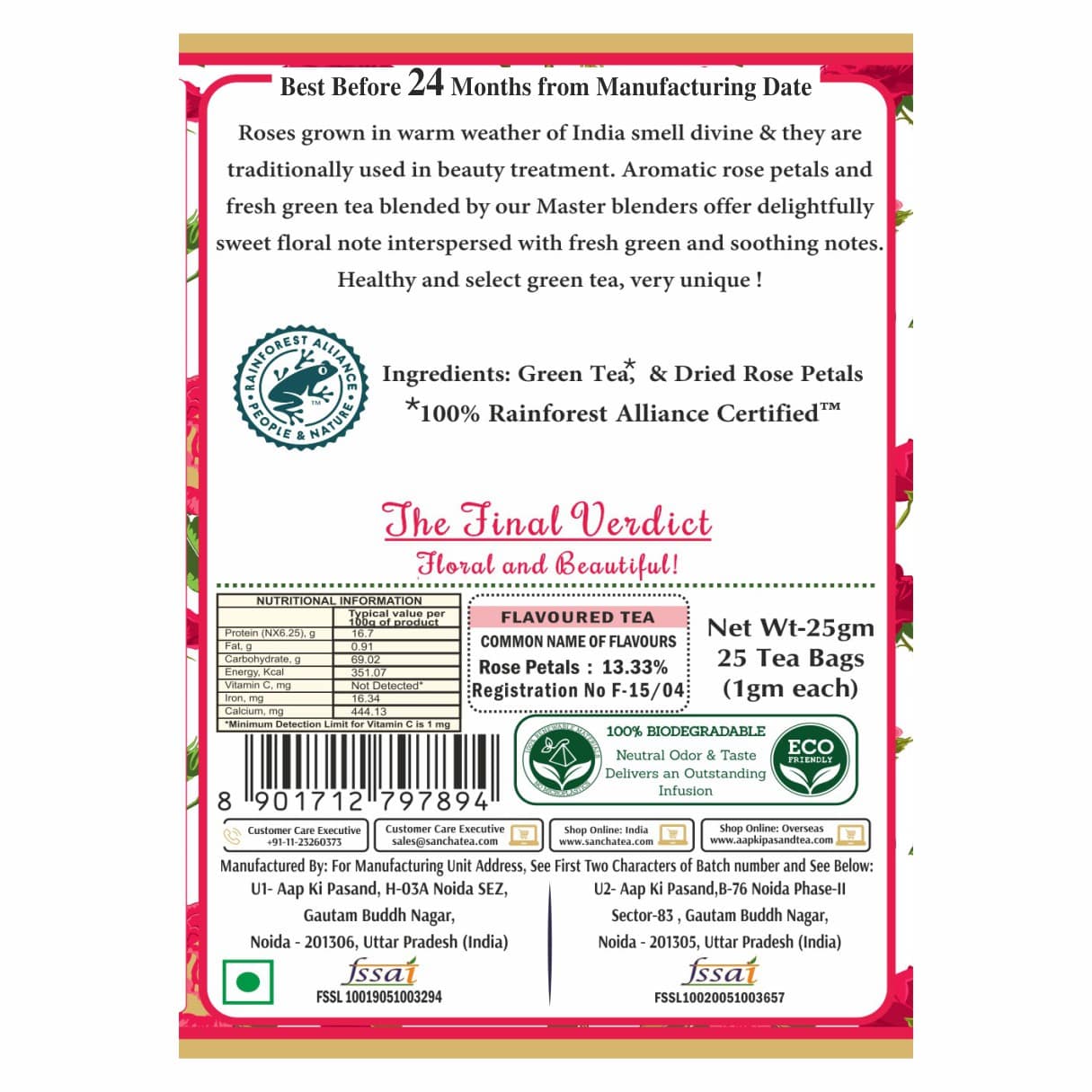 sancha rose tea label