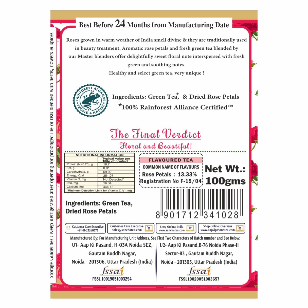 sancha rose tea label