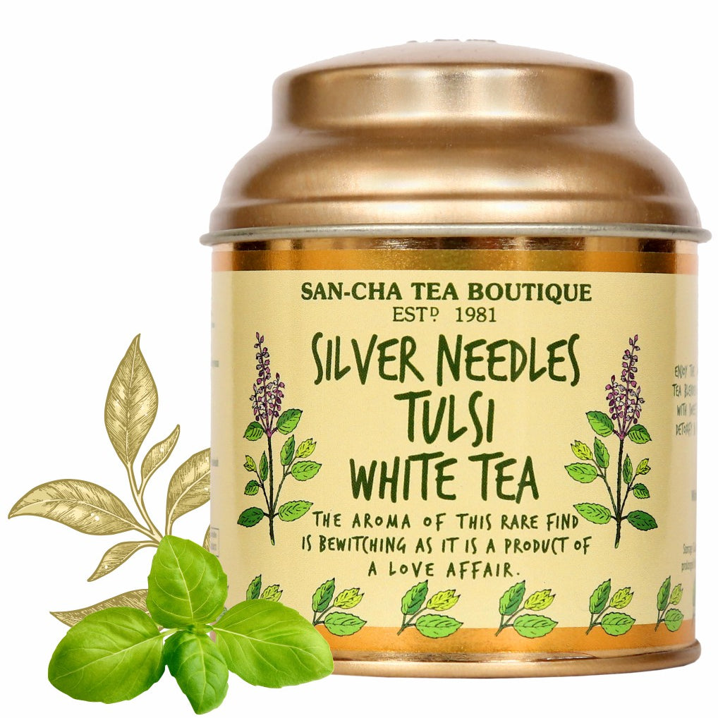 Tulsi White Tea Immunity Boosting Tea Enjoy the goodness of ‘Antioxidant’ rich white tea blended with an ancient Indian herb- ‘Tulsi’ with sweet & intense citrus notes Cleanse, Detoxify & Purify your body with this blend