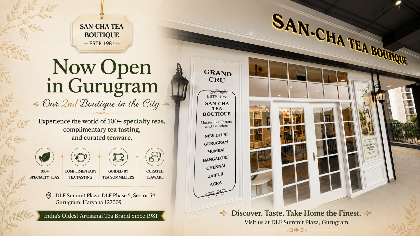 Sancha Tea Boutique at DLF Summit Plaza Gurugram with premium specialty teas and teaware