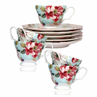 Blue Chair Tea Collection Adelaide Blue Vintage Tea Set – Porcelain Floral Cups (6) | Sancha ...