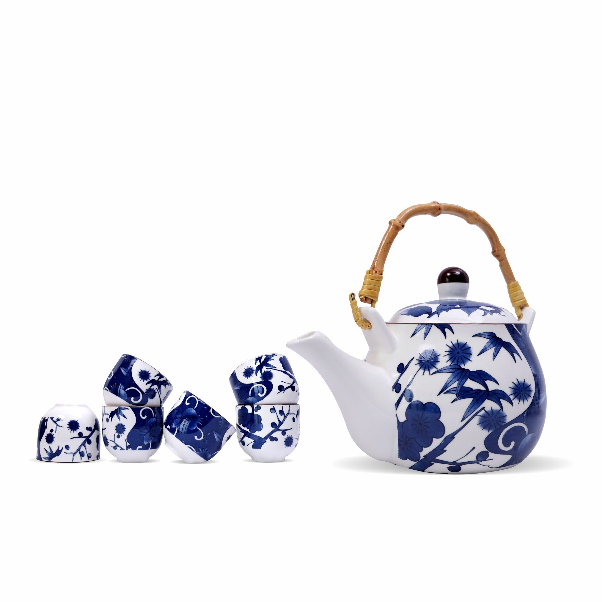 Aralia Japanese Ink Art Tea Set – Teapot with 6 Cups | Sancha