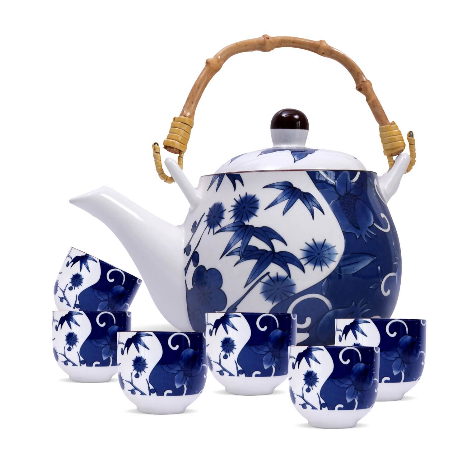 Aralia Japanese Ink Art Tea Set – Teapot with 6 Cups | Sancha