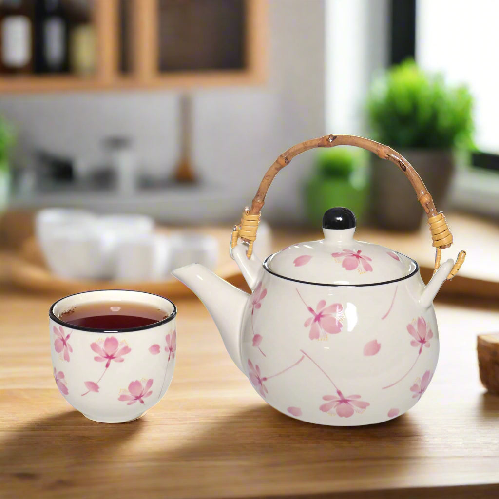 Aralia Sakura Tea Set – Japanese Floral Teapot with 6 Cups