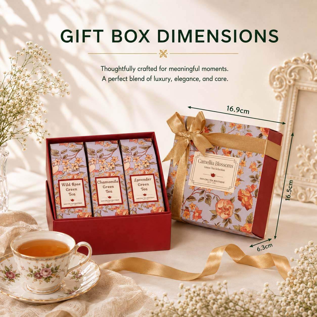 SAN-CHA TEA　BUTIQUE　紅茶4セット Camellia Blossom Green Tea Gift Box – Luxury Floral Tea Selection