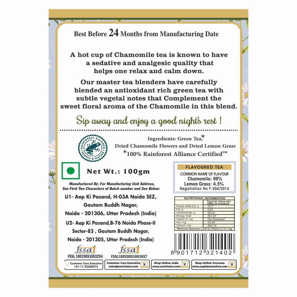 chamomile tea label