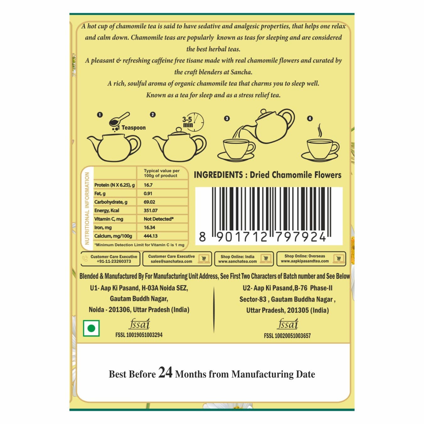 chamomile herbal tea label