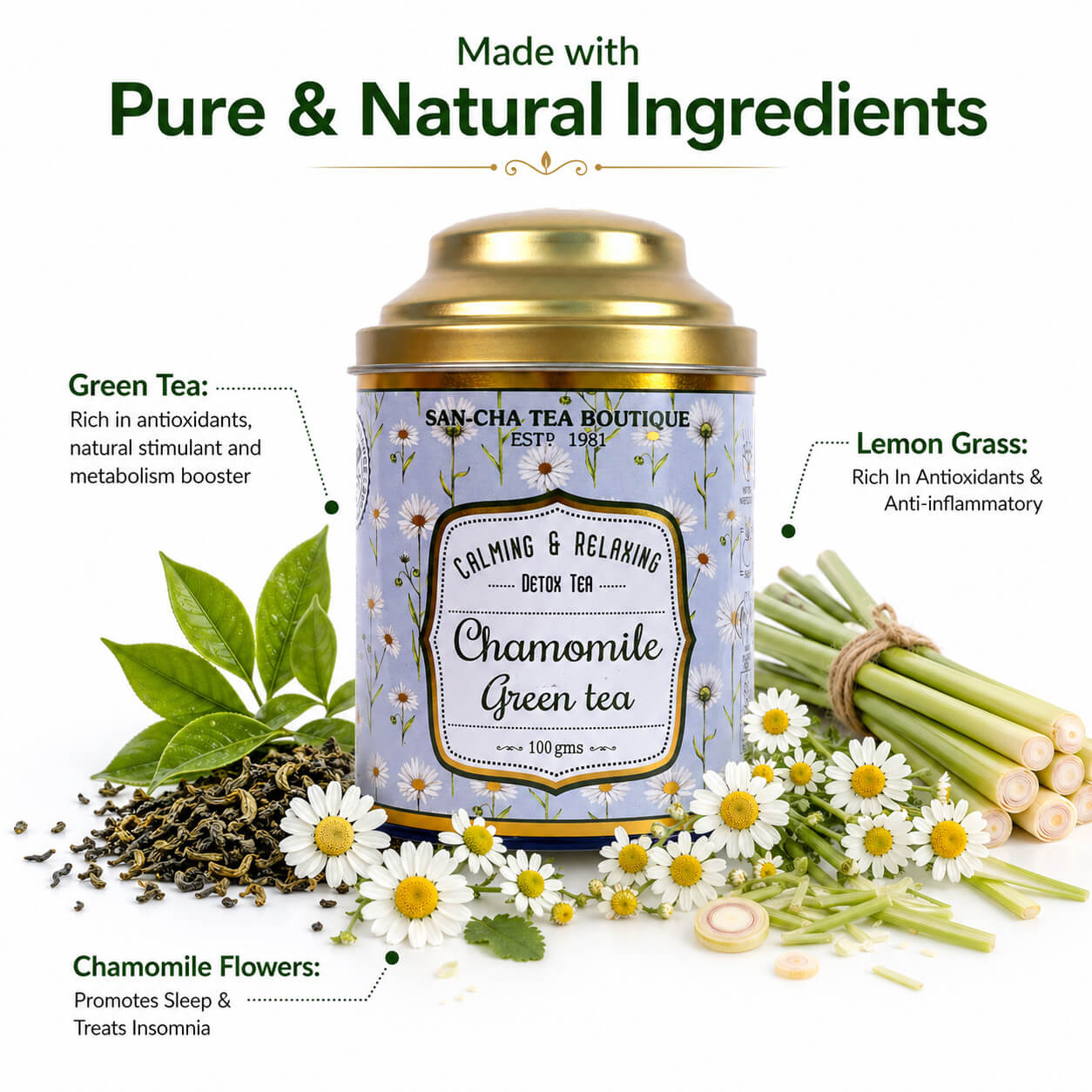 Chamomile Green Tea with Lemongrass | Sancha Tea Boutique – Sancha