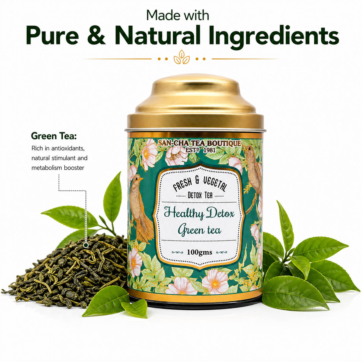 インド政府公認SAN-CHA TEA BOUTIQUE グリーンティー4種 Fresh Meadow Green Tea | Sancha Tea – Detox & Antioxidant-Rich