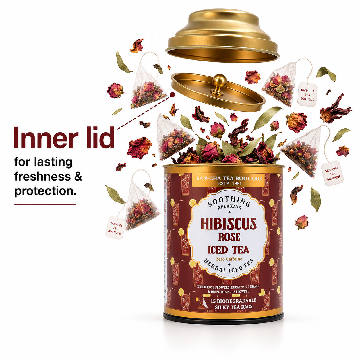 Hibiscus & Rose Iced Herbal Tea – Caffeine-Free Skin Glow Blend