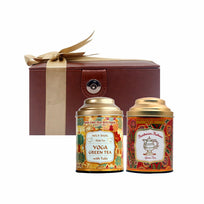 Luxury Leatherette Ayurveda Green Tea Gift Box | Kashmiri Kahwa & Yoga Tulsi