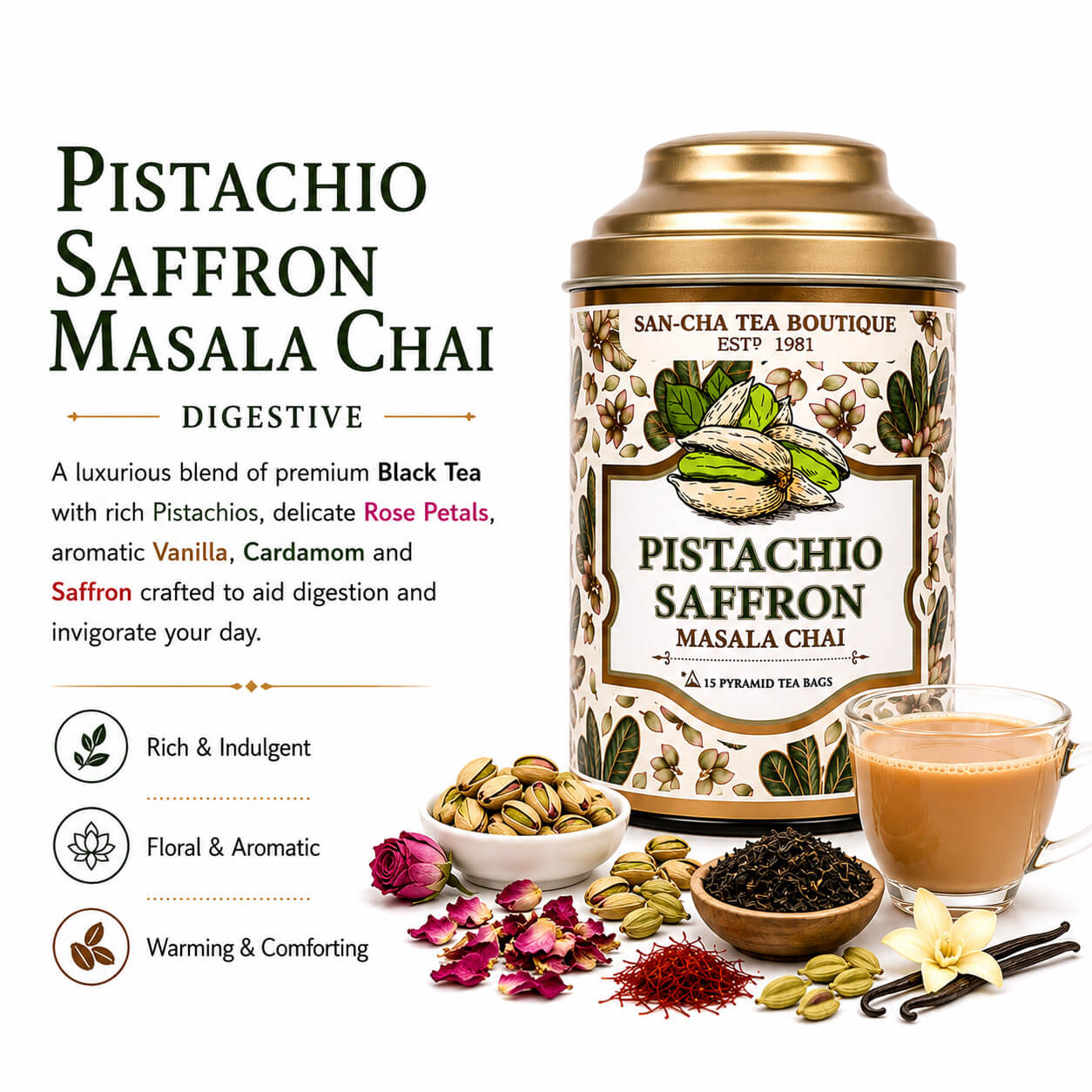Pistachio Saffron Masala Chai – Luxurious Indian Spiced Tea
