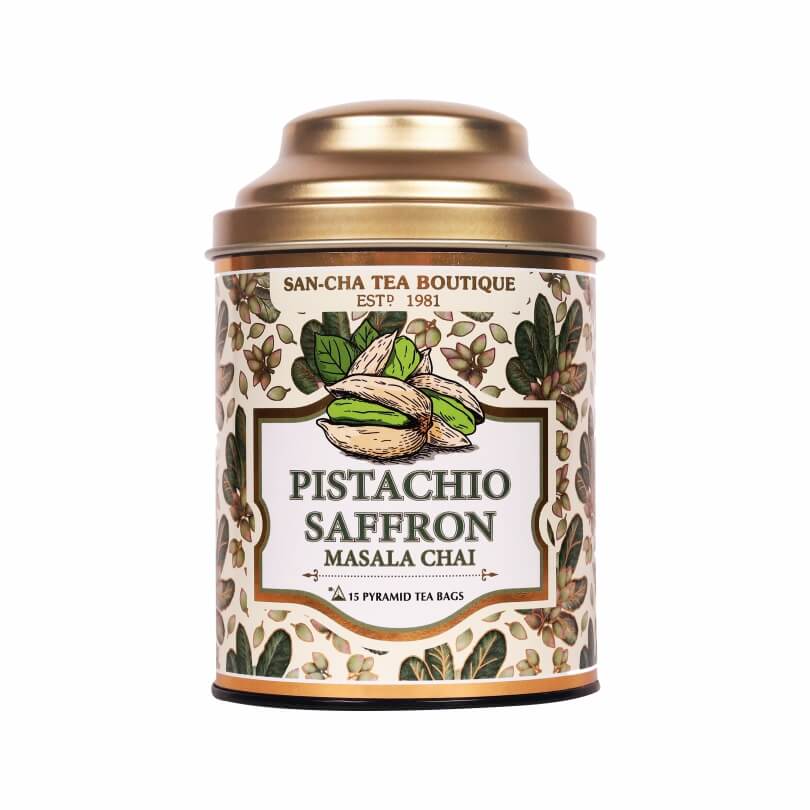 茶 SAN-CHA  Saffron Masala Chai Pistachio Saffron Masala Chai – Luxurious Indian Spiced Tea