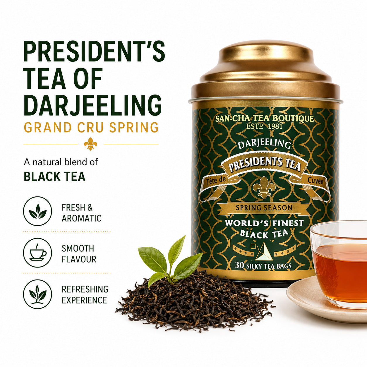 茶 SAN-CHA Presidents Darjeeling Tea Bags President's Tea of Darjeeling – Grand Cru First Flush
