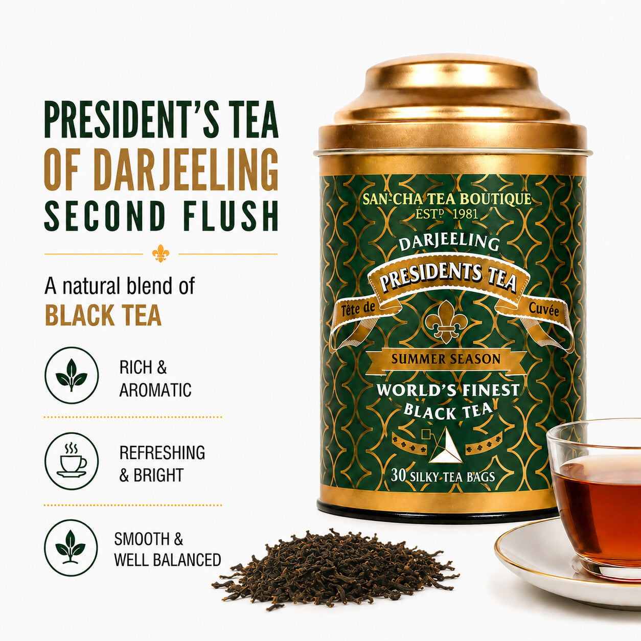茶 SAN-CHA Presidents Darjeeling Tea Bags President's Tea of Darjeeling | Second Flush Grand Cru – Sancha
