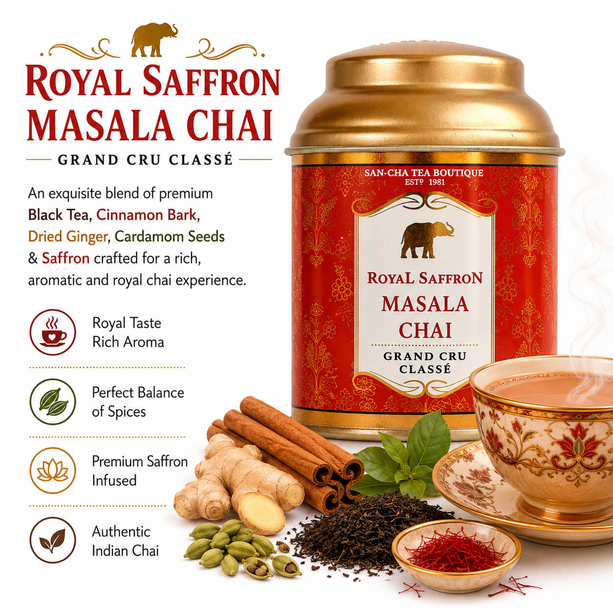 Royal Saffron Masala Chai | Grand Cru Kesar Spiced Tea – Sancha