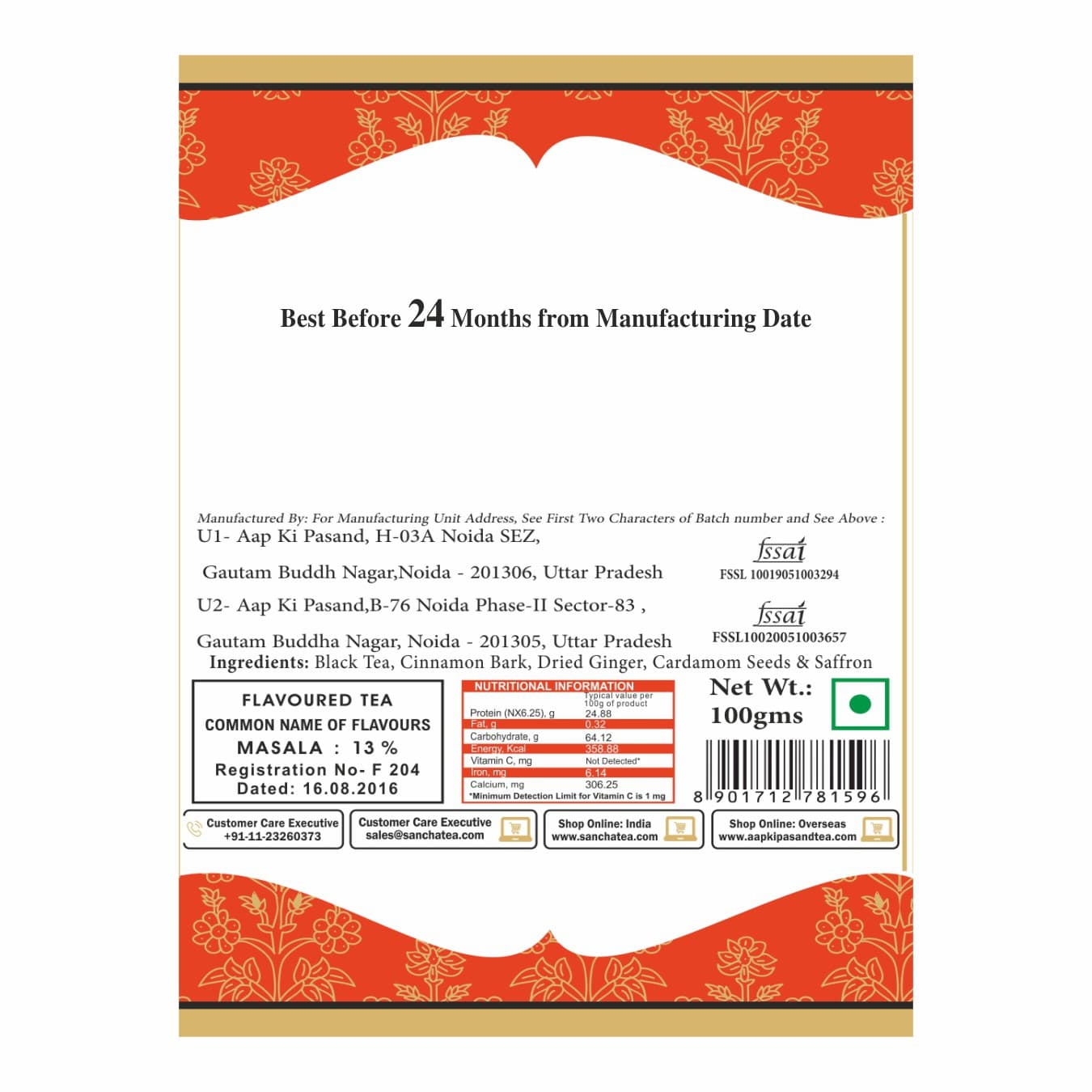 SAFFRON TEA LABEL