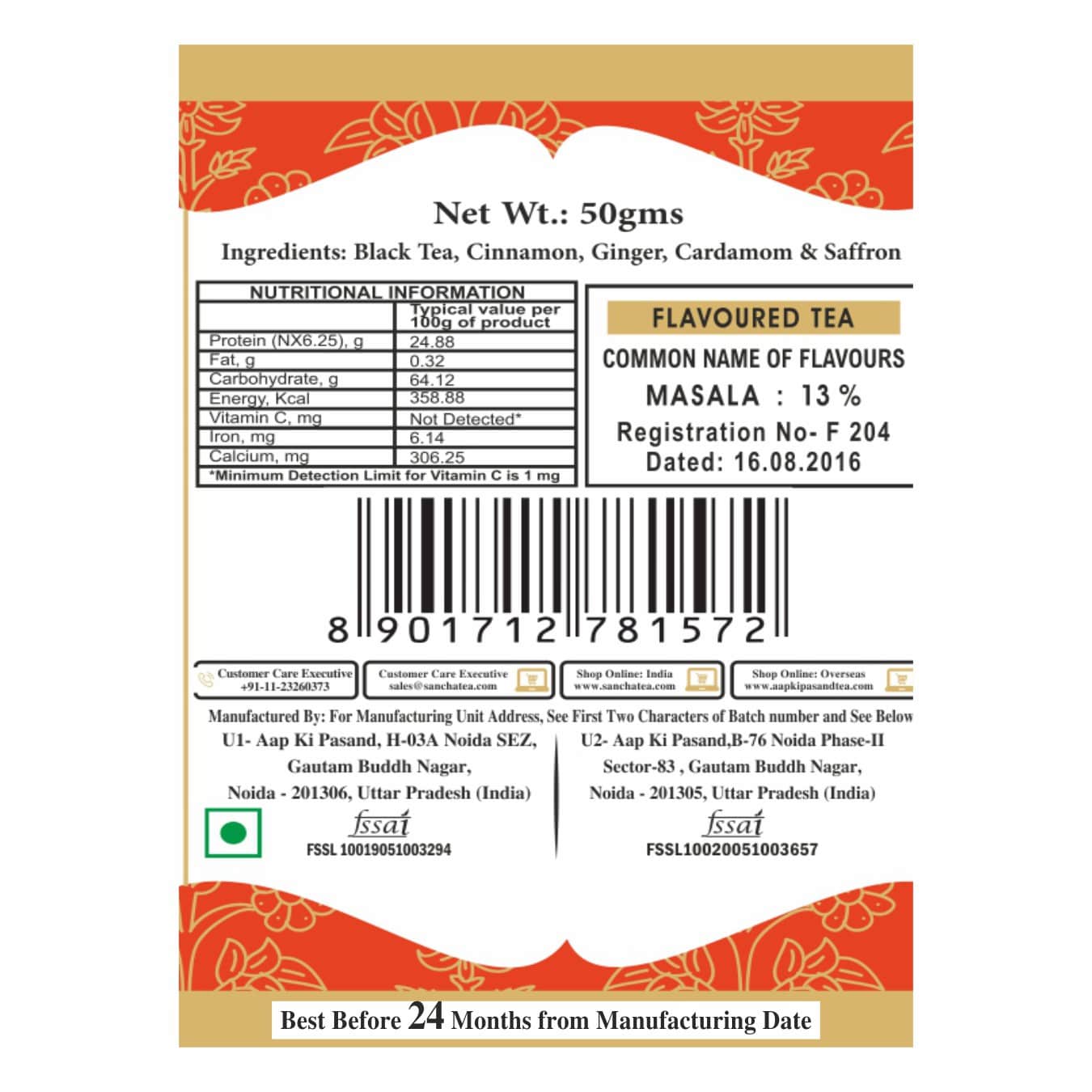 SAFFRON TEA LABEL