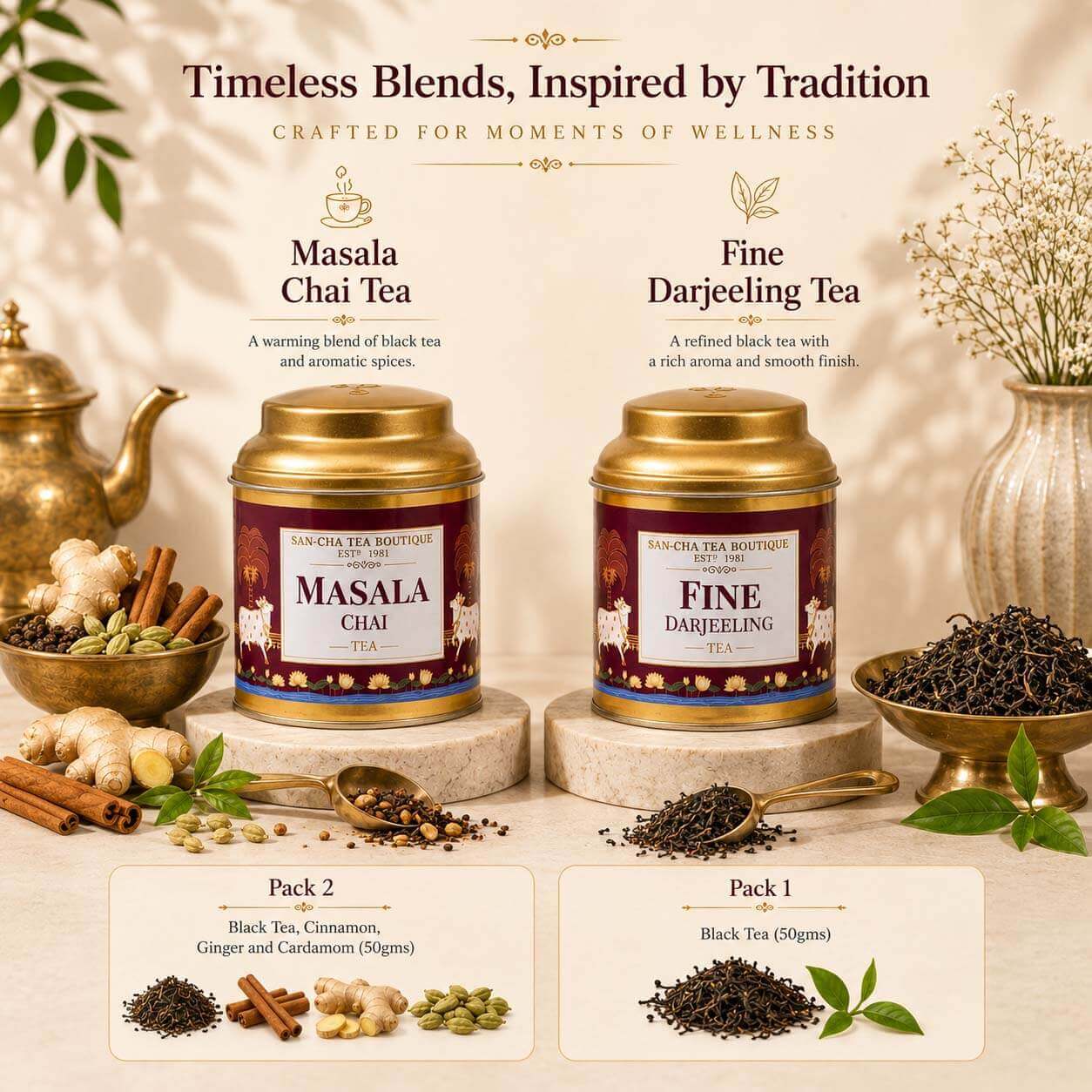 Black Tea Gift Box – Fine Darjeeling & Masala Chai | Sancha Tea