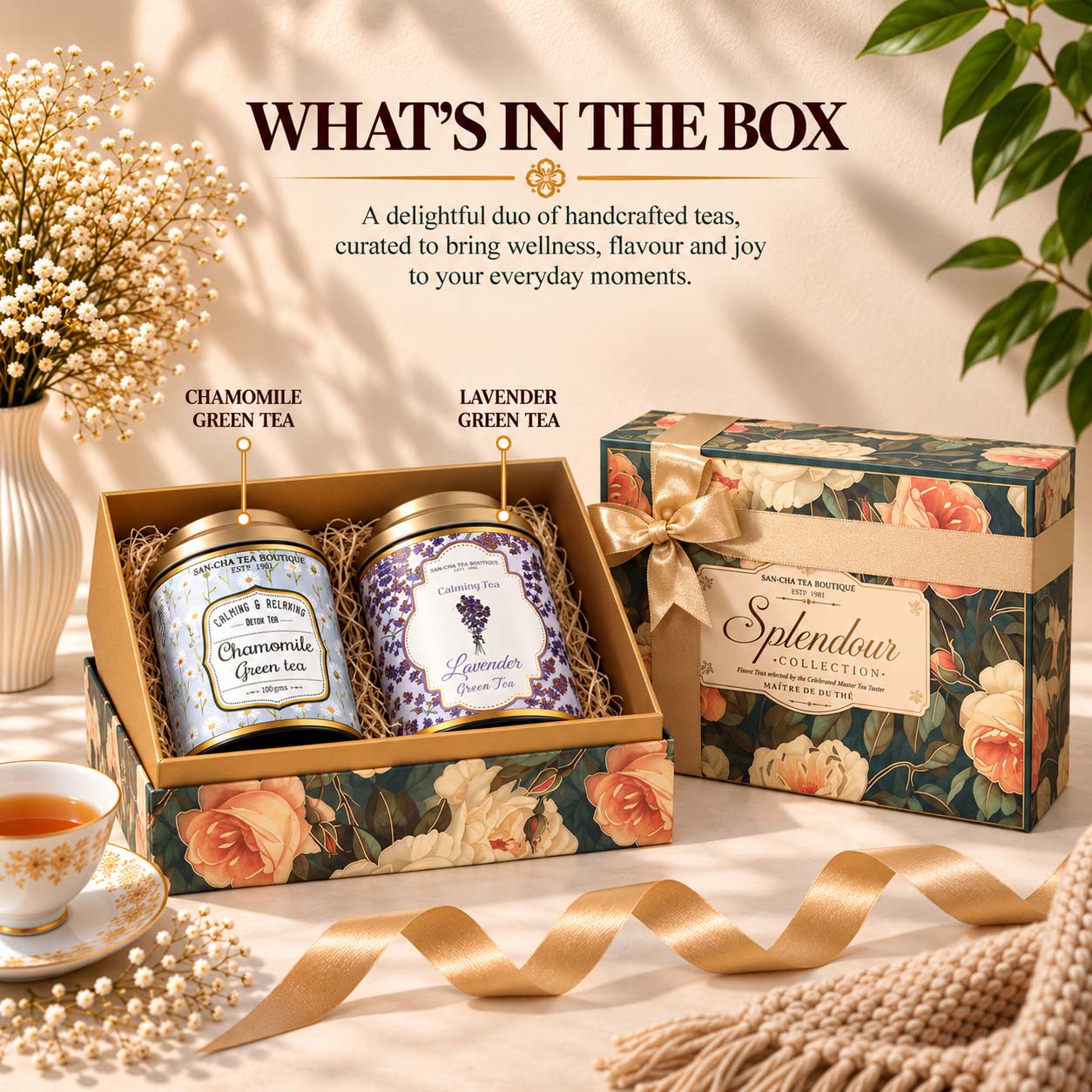 Chamomile & Lavender Green Tea Gift Box – Calming Tea Duo | Sancha