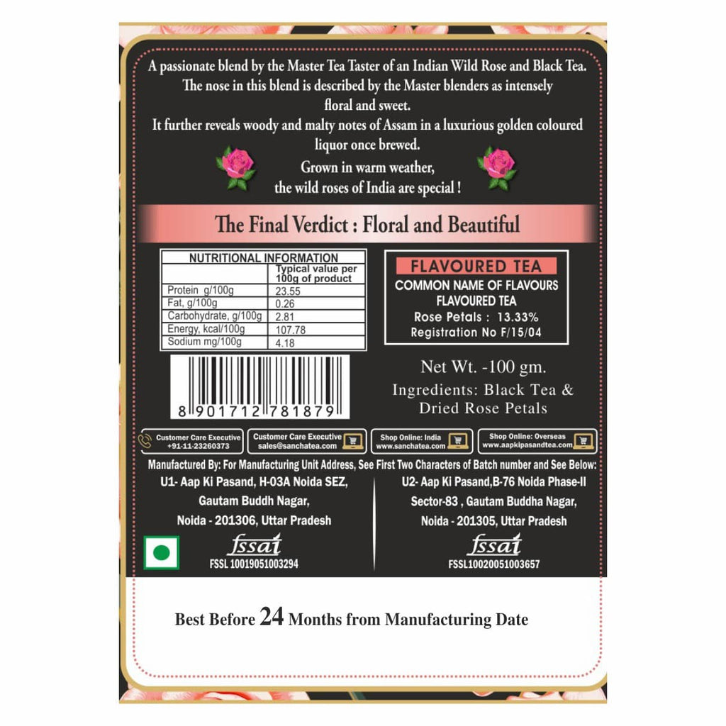 Assam Rose Gold Tea Information Label