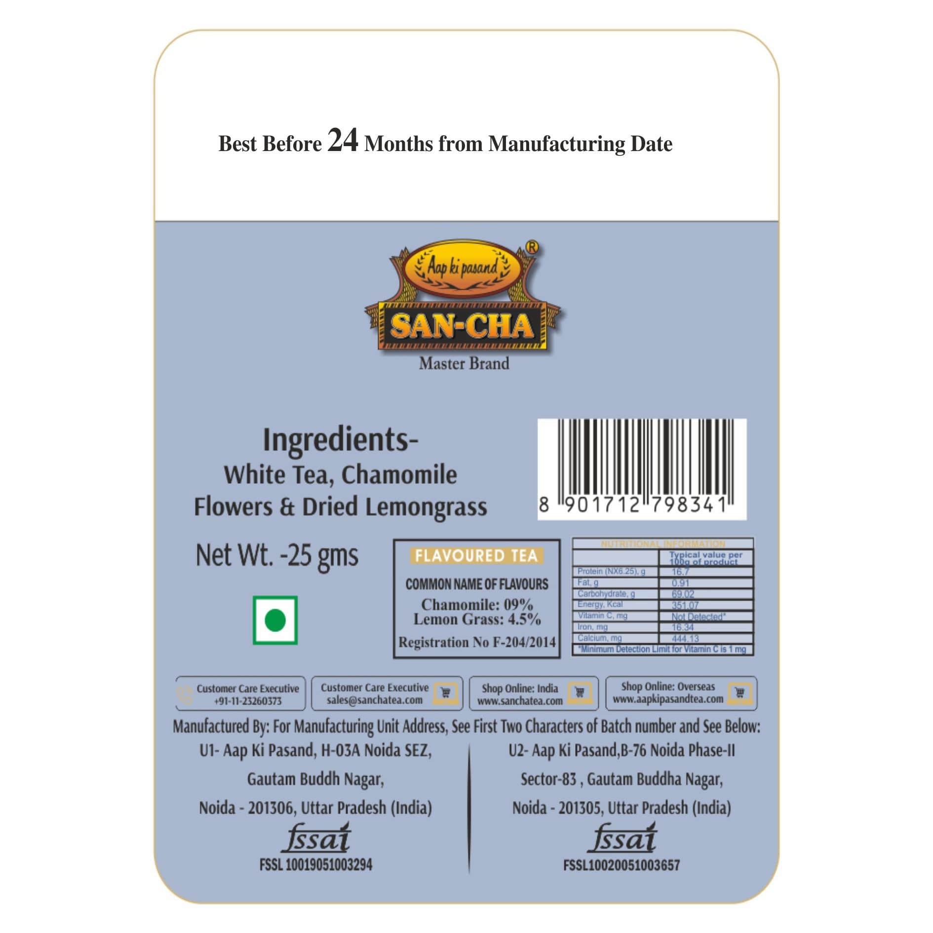 chamomile tea label