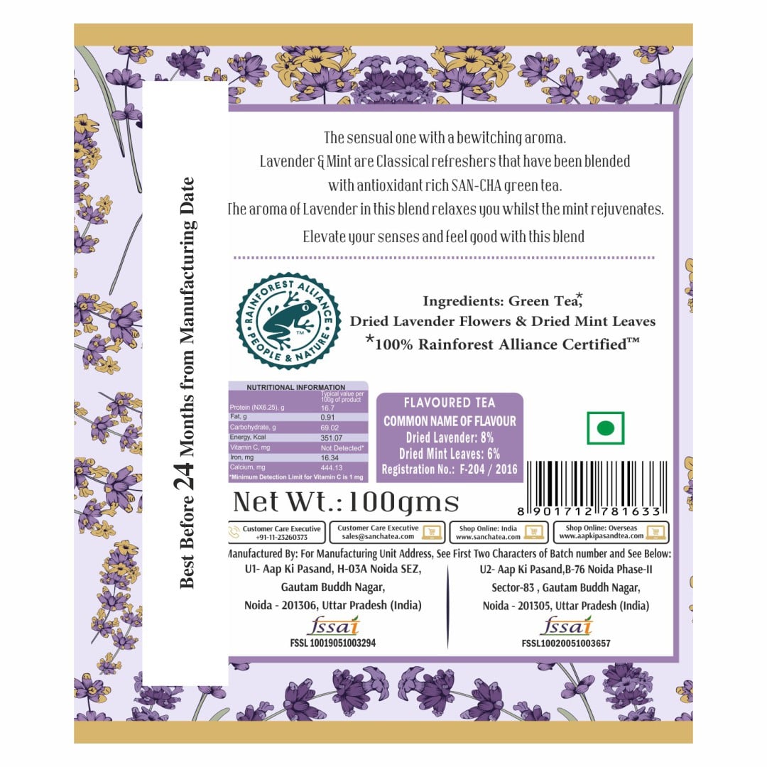 lavender green tea label