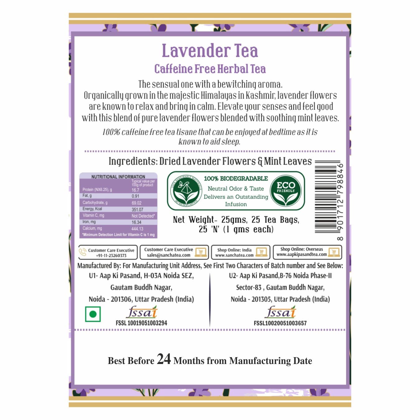 lavender tea label