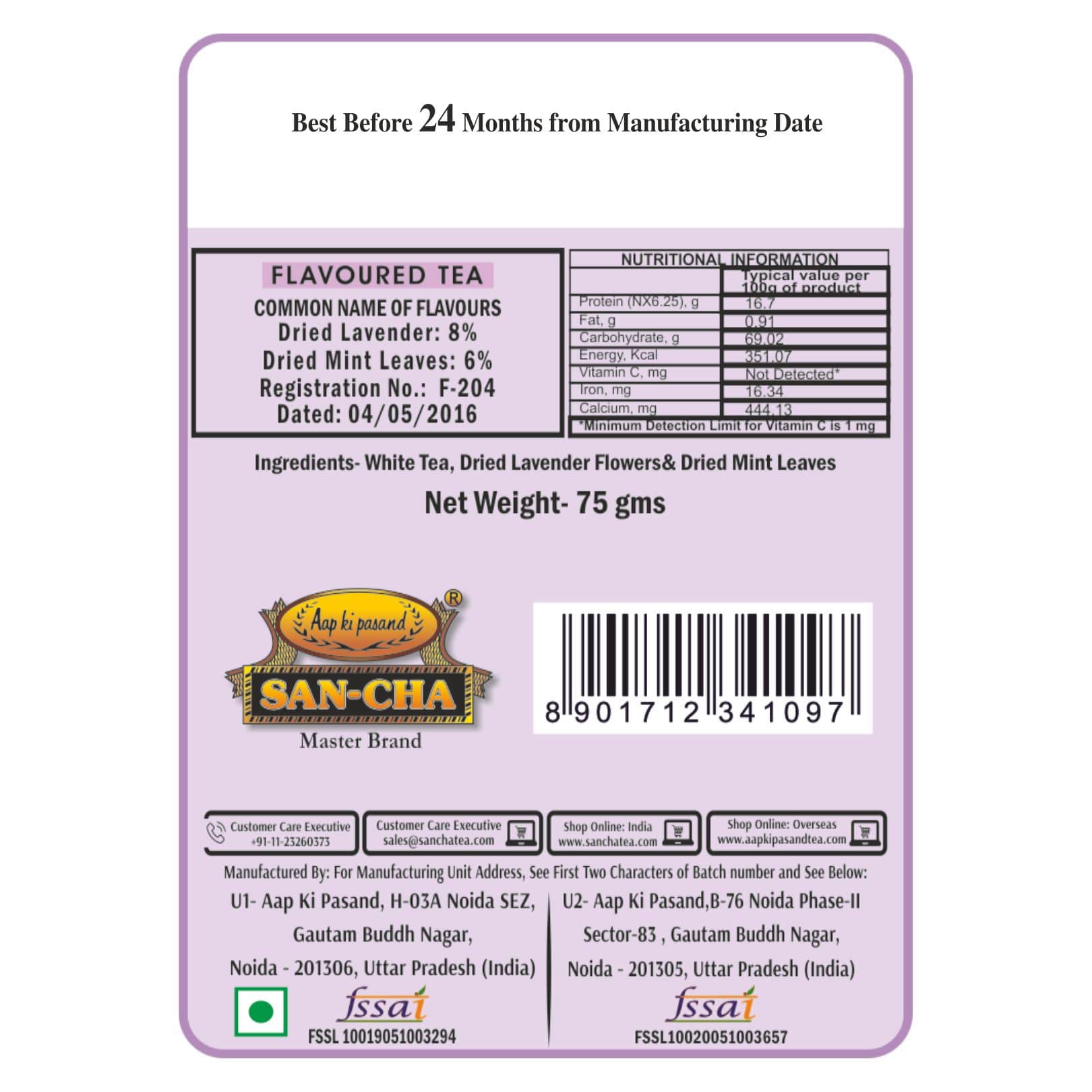 lavender white tea label