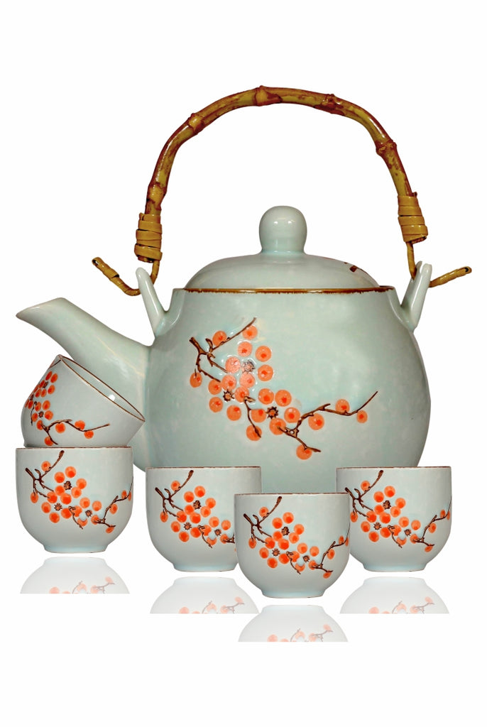Aralia Cherry Blossom Tea Set: Gorgeous Full Tea Set in a Cherry Blossom pattern that adds a classy & chic touch to your hospitality when you entertain  Serve your favourite SAN-CHA brews in style 