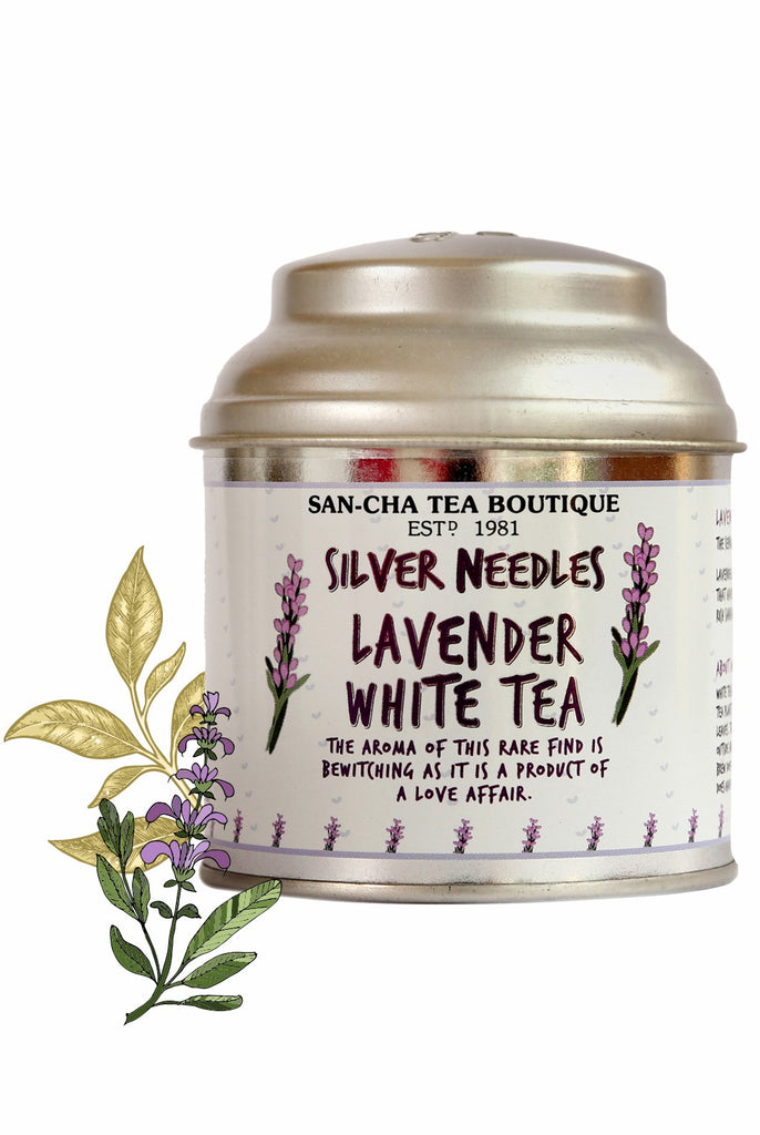 Lavender White Tea  The sensual one with a bewitching aroma!  Lavender & Mint are classical refresher’s that have been blended in antioxidant rich SAN-CHA White Tea Buds  The Lavender in this aromatic blend relaxes you whilst the mint will rejuvenate